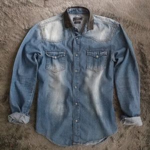 Zara Denim Shirt with Black Leather Collar